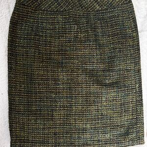 Coldwater Creek Tweed Pencil Skirt Green Gold Boucle Size 12